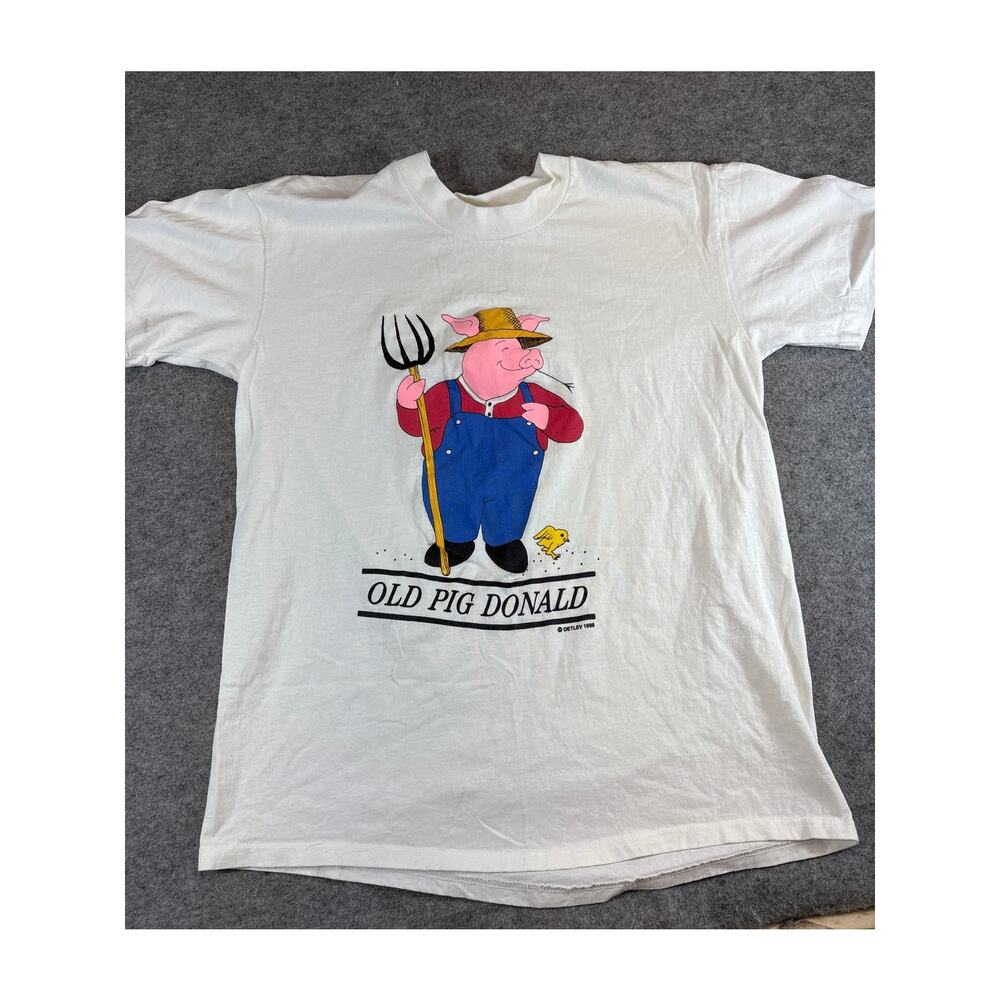 VINTAGE 1988 Old Pig Donald Shirt Mens Large White Novelty Single Stitch Tee